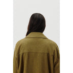 Manteau Mi-Long Ample - Rayures Kaki Et Bleues - Femme