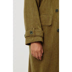 Manteau Mi-Long Ample - Rayures Kaki Et Bleues - Femme