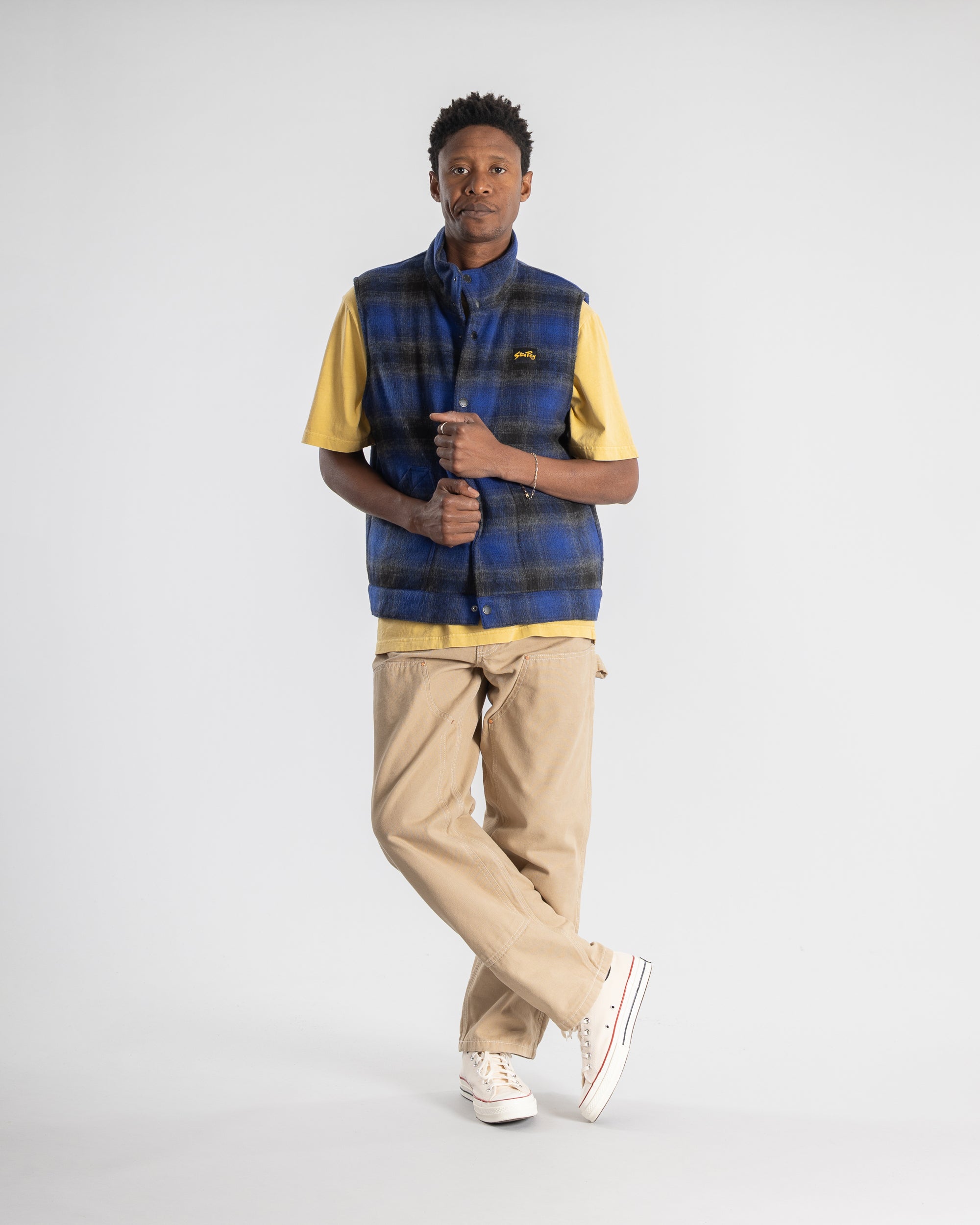 Down Plaid Vest - Navy
