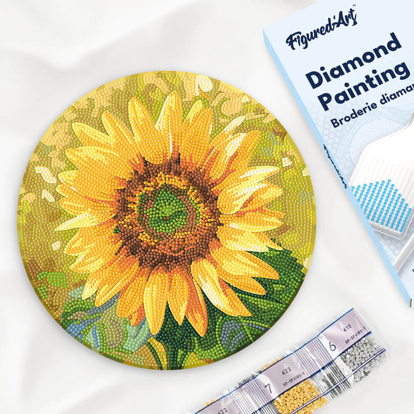 Diamond Painting On Wooden Disc - Sunflower