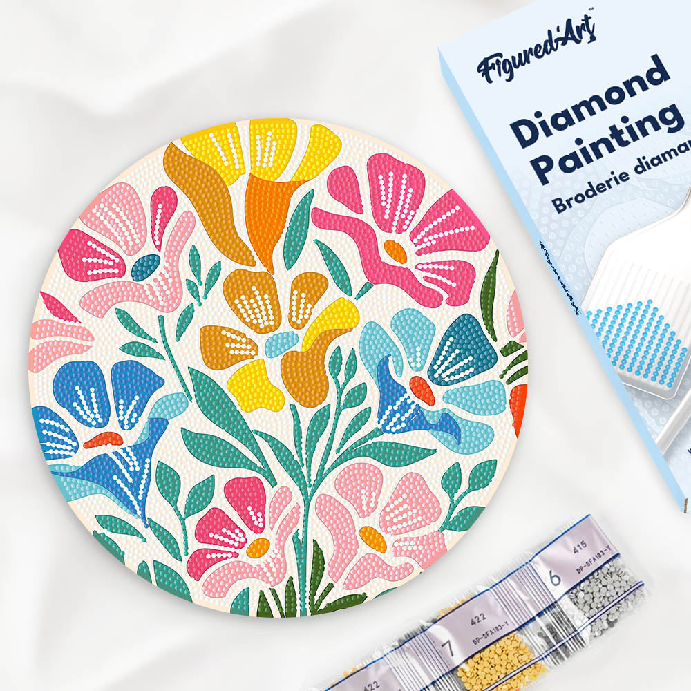 Diamond Painting Sur Disque En Bois - Motif Floral Coloré