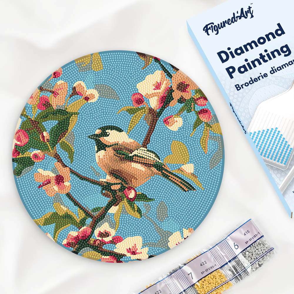 Diamond Painting On Wooden Disc - Bird On A Branch