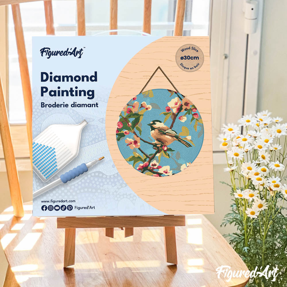 Diamond Painting On Wooden Disc - Bird On A Branch