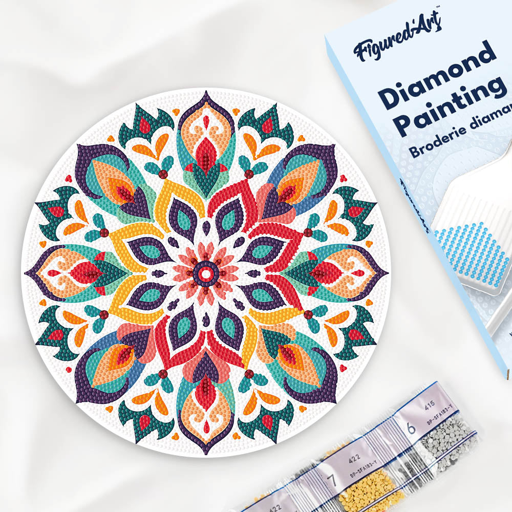 Diamond Painting on Wooden Disc - Floral Mandala