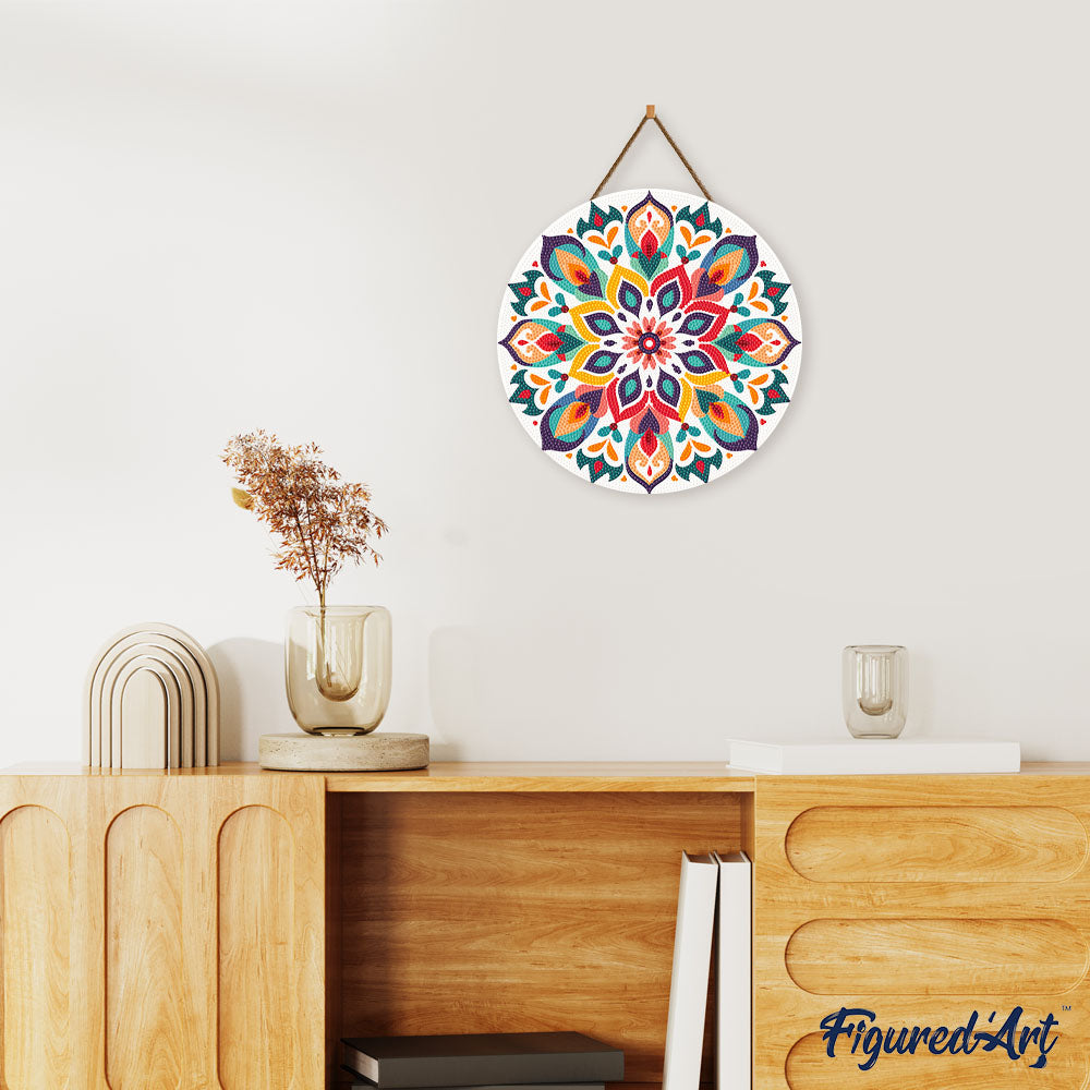 Diamond Painting on Wooden Disc - Floral Mandala