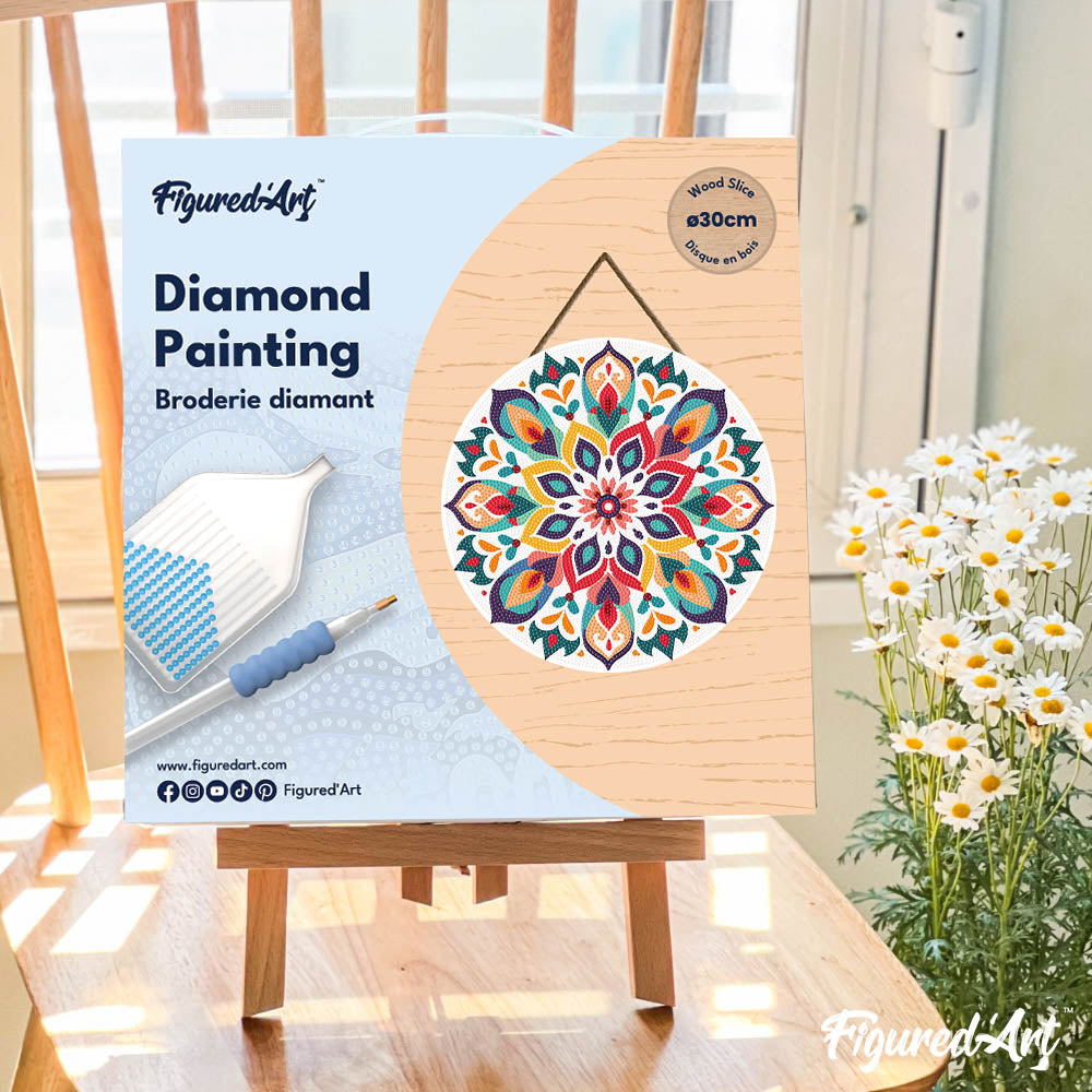 Diamond Painting on Wooden Disc - Floral Mandala