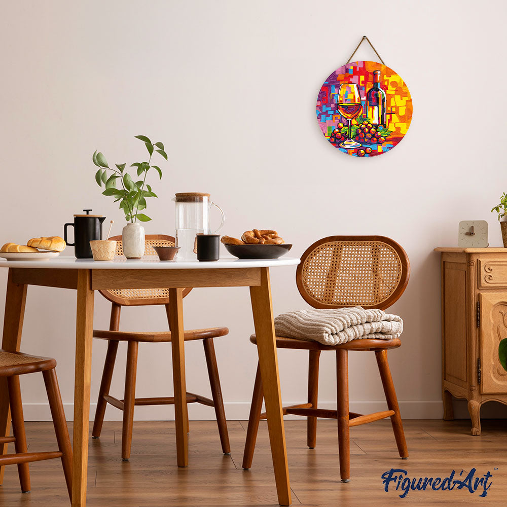Diamond Painting On Wooden Disc - Wine And Grapes