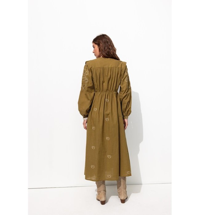 Mujer Vestido Largo Bordado Color Caqui Claro
