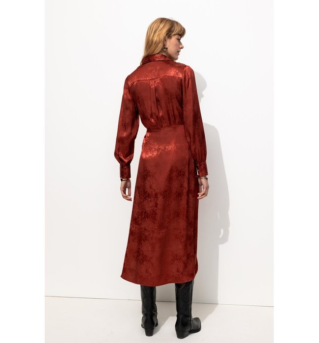 Satin Jacquard Midi Dress - Plain Light Brown