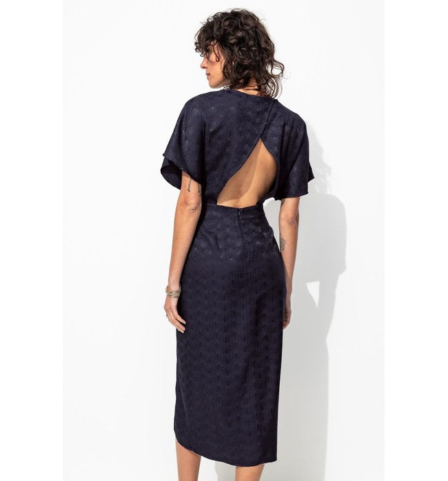Vestido midi de diseño ecológico - Azul oscuro liso