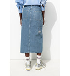 Women's Midi Washed Denim Skirt - Plain Dark Jeans