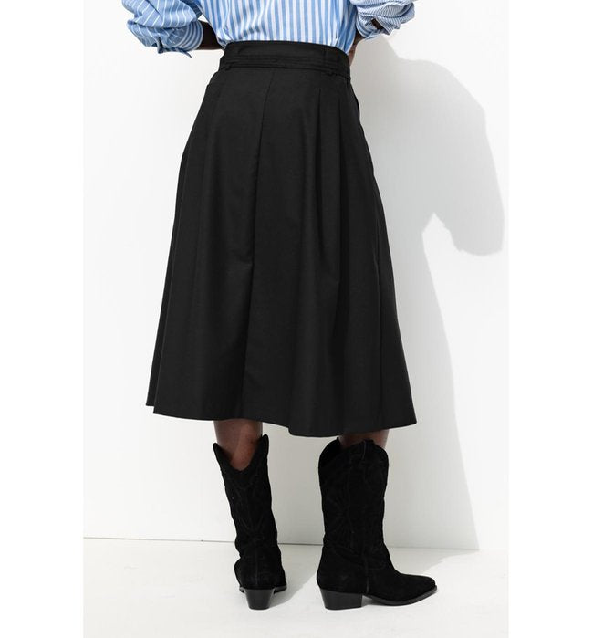 Falda midi lisa y acampanada para mujer - Liso Negro oscuro