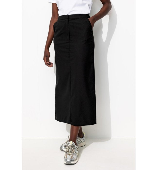Women's Slit Midi Skirt - Plain Dark Black