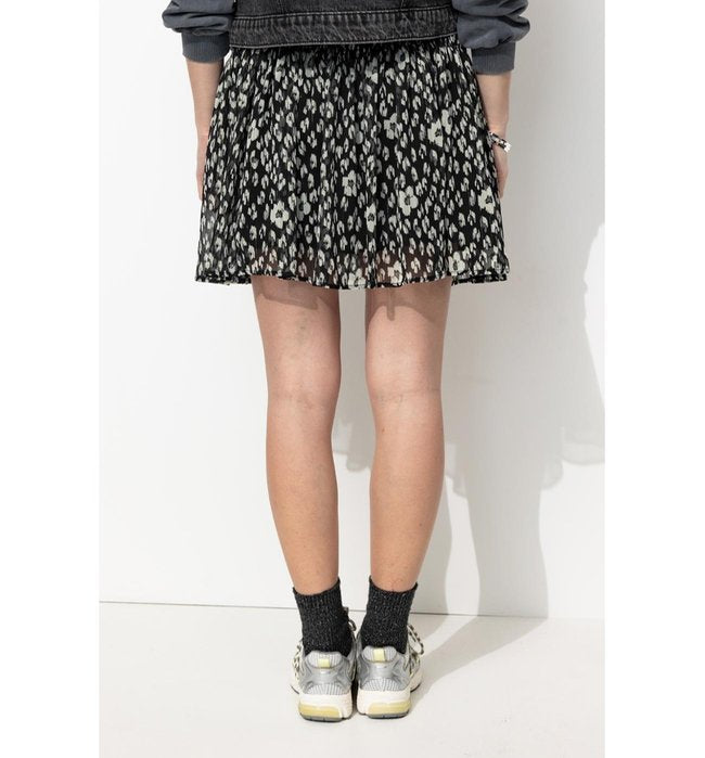 Falda corta fruncida para mujer - Estampado negro
