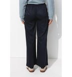 Pantalón de mujer ancho y fluido liso azul oscuro