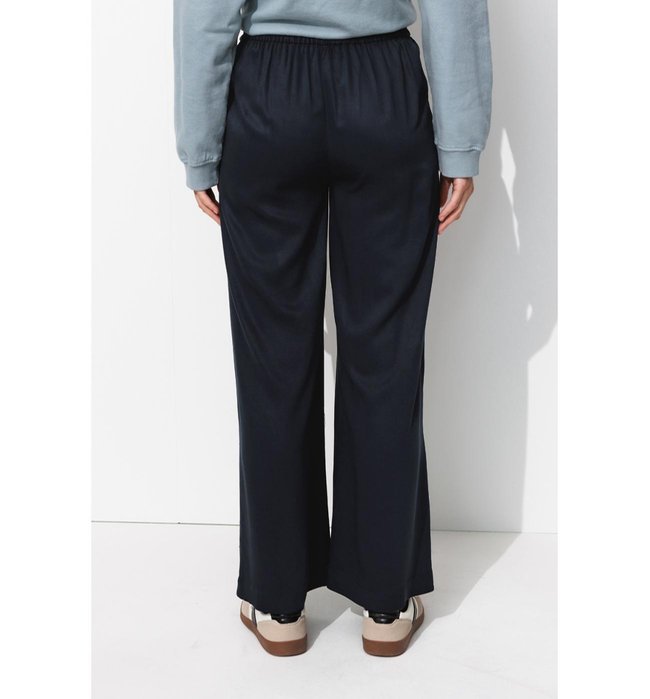 Pantalón de mujer ancho y fluido liso azul oscuro