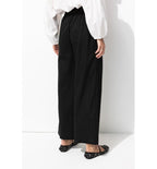 Wide Linen Blend Trousers - Plain Dark Black