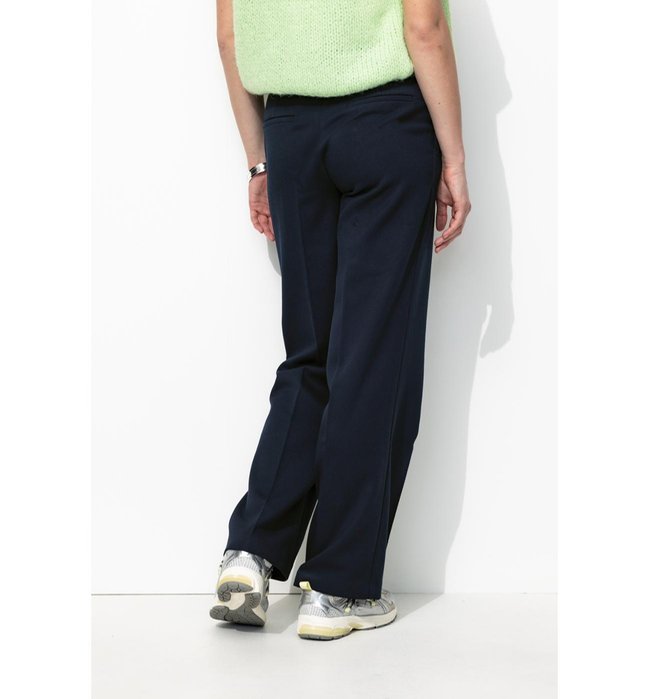 Pantalones anchos de canalé para mujer - Color liso Azul oscuro