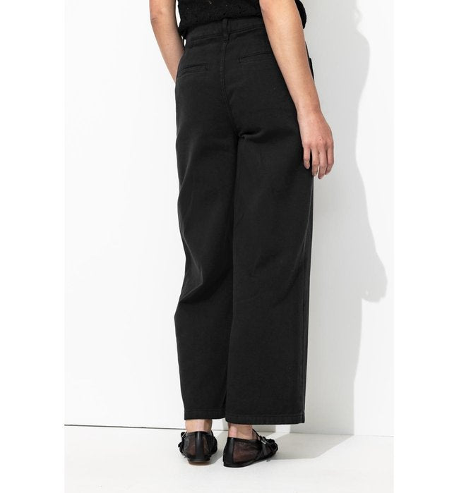 Pantalón ancho de algodón para mujer - Un solo color Negro oscuro