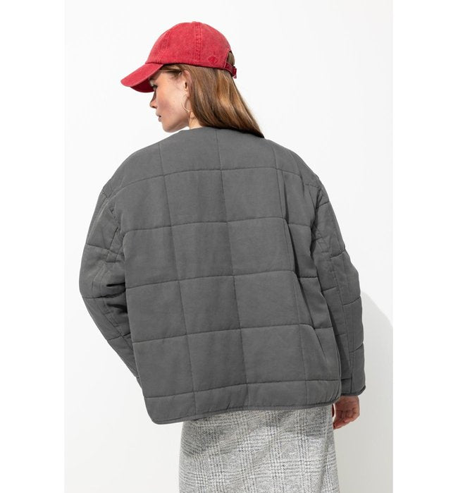 Chaqueta acolchada para mujer, unicolor, gris claro