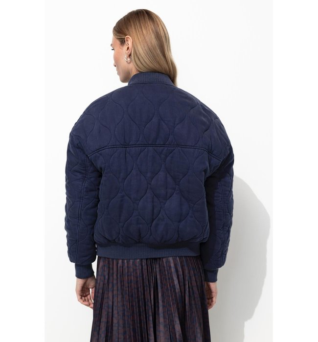 Quilted Lyocell Bomber Jacket - Plain Dark Blue