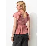 T-shirt à Volants en Jersey - Rose Uni Colore