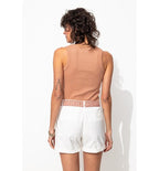 Débardeur Marcel Côtelé Femme - Rose Uni Colore