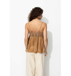 Top en Satin et Dentelle Femme - Grège Uni Fonce