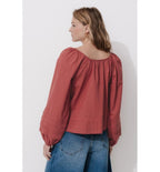 Blusa con mangas globo para mujer - Un color rojo