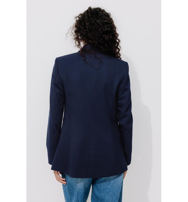 Chaqueta de traje de canalé - Azul oscuro liso