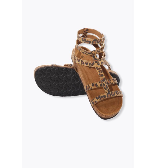 Women's Leopard Leather Sandals - Greige Print