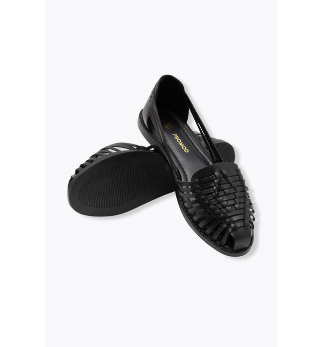 Sandalias planas de piel para mujer, color liso, negro oscuro