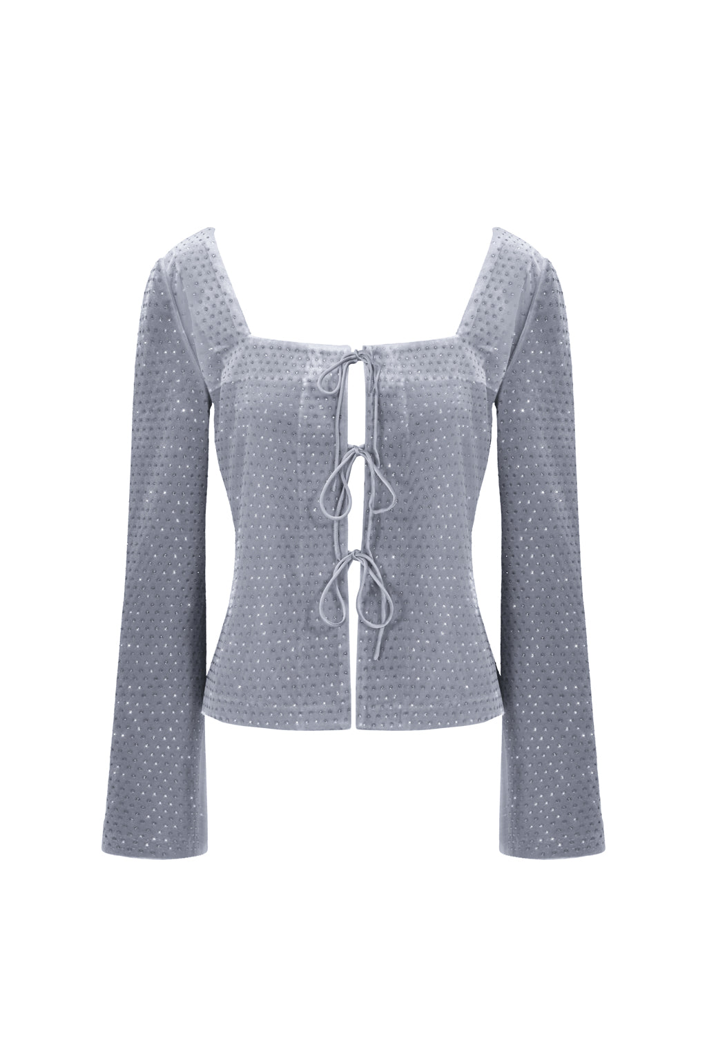 Top con cordones de terciopelo con cristales - gris