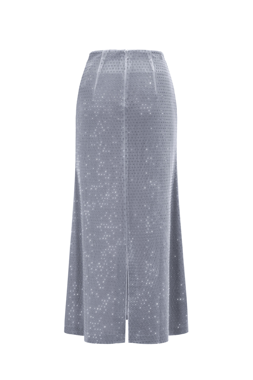 Falda midi de terciopelo con cristales - gris