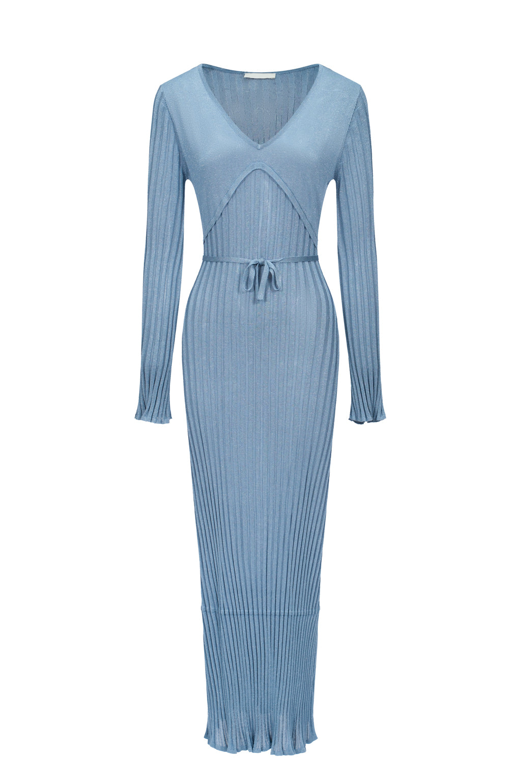 Vestido Largo de Punto de Canalé Brillante - Azul