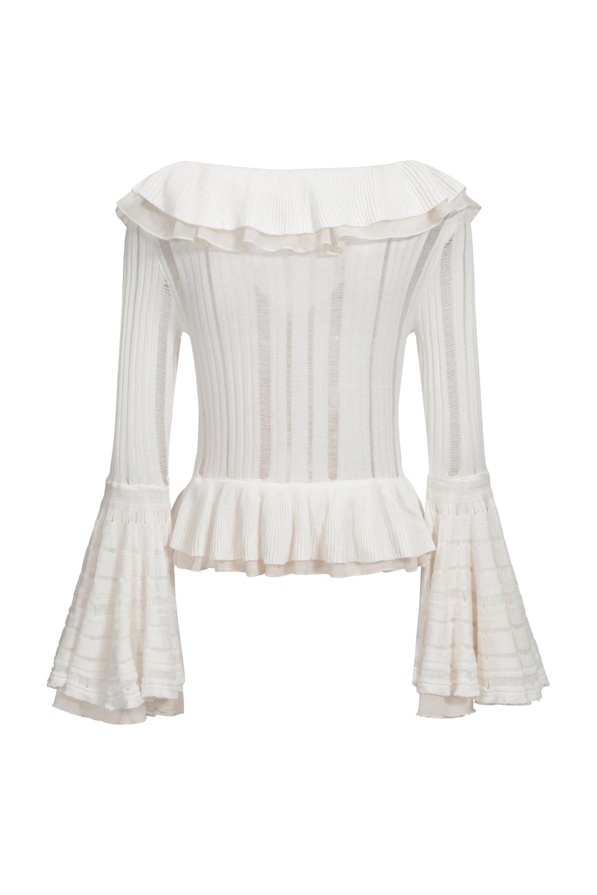 Knit Top With Chiffon Ruffles - White