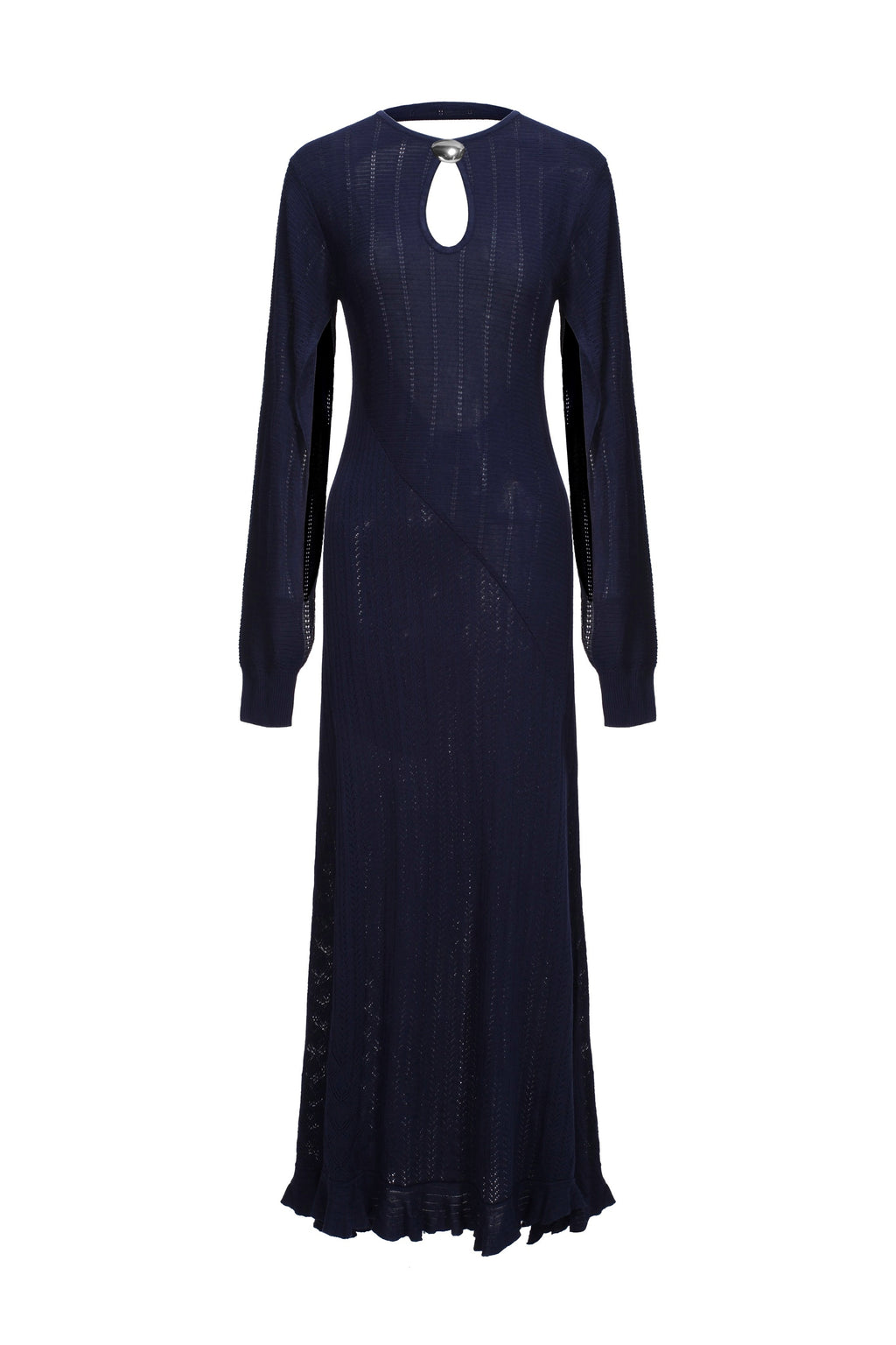 Vestido de Punto con Espalda Abierta y Mangas Abiertas - Azul Marino