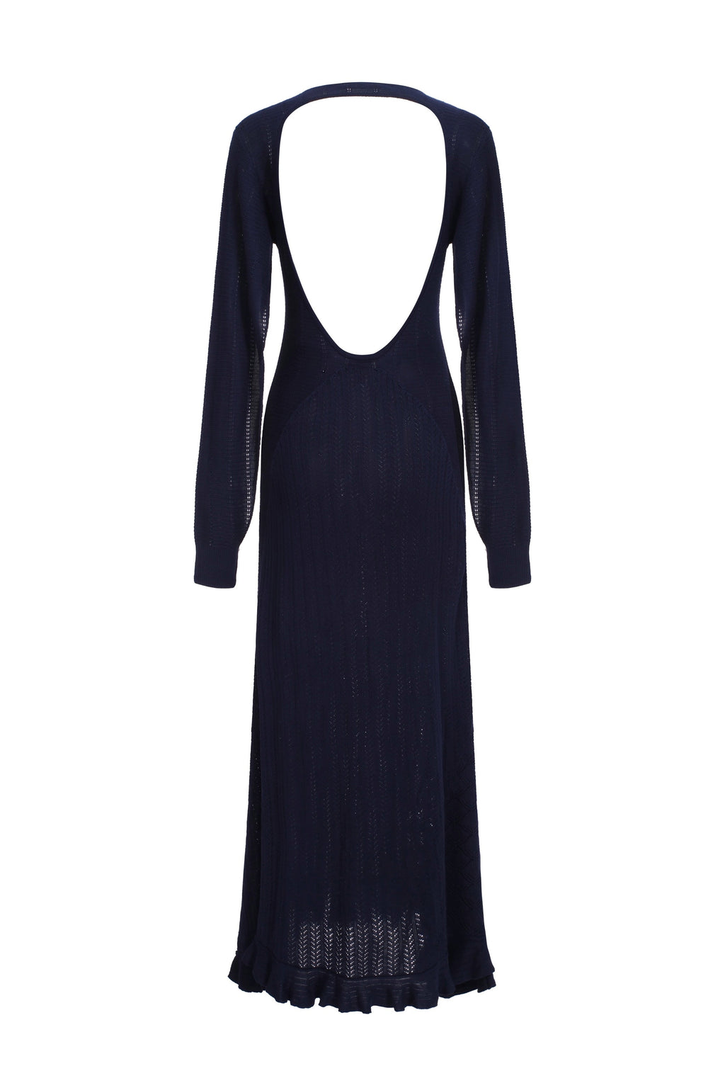 Vestido de Punto con Espalda Abierta y Mangas Abiertas - Azul Marino