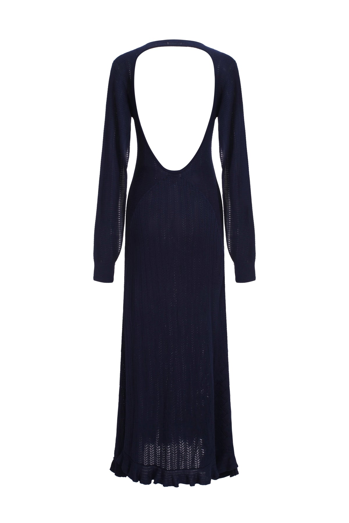 Vestido de Punto con Espalda Abierta y Mangas Abiertas - Azul Marino