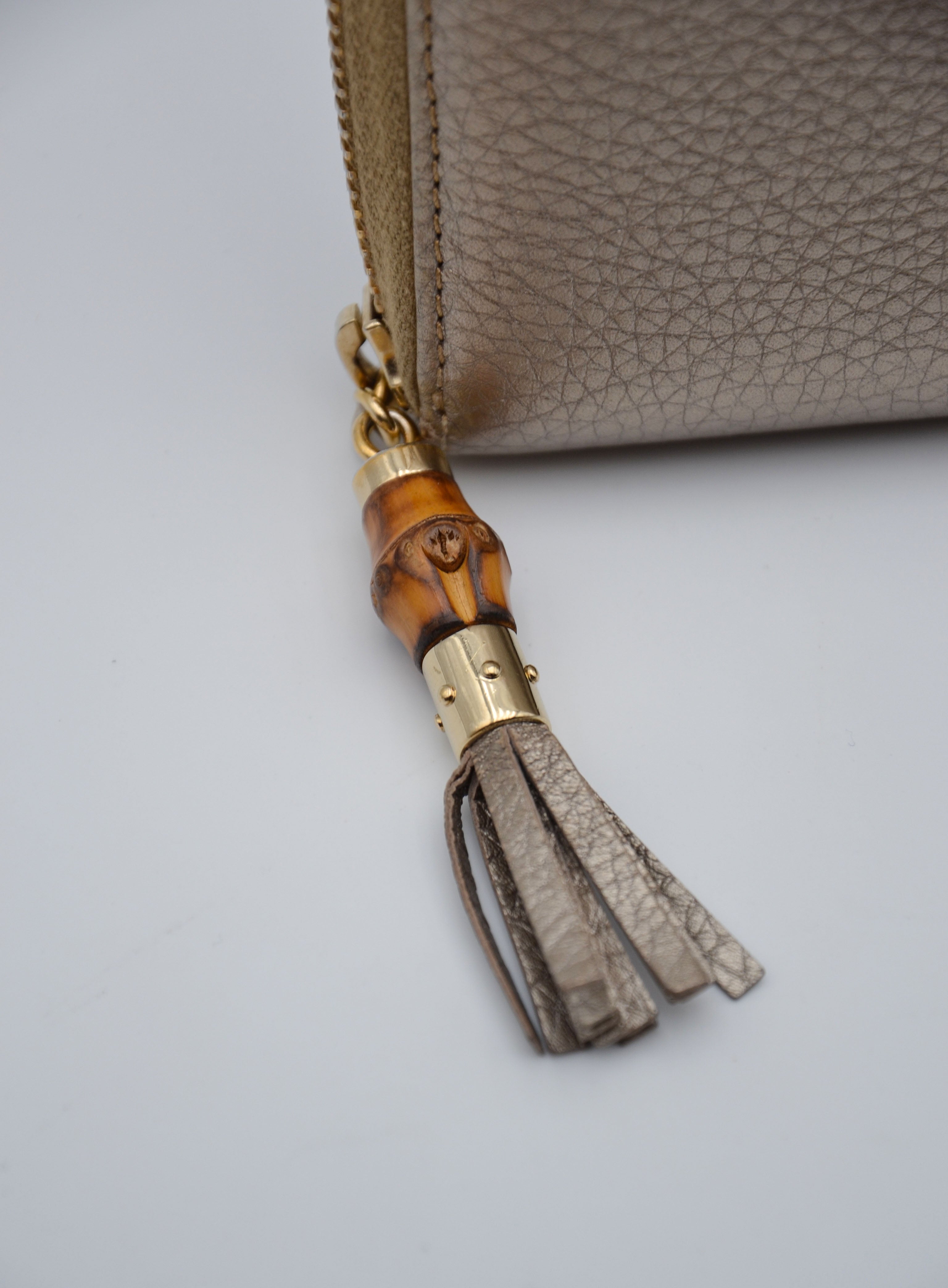 Portefeuille Gucci Cuir Grainé Doré Bamboo Zippy