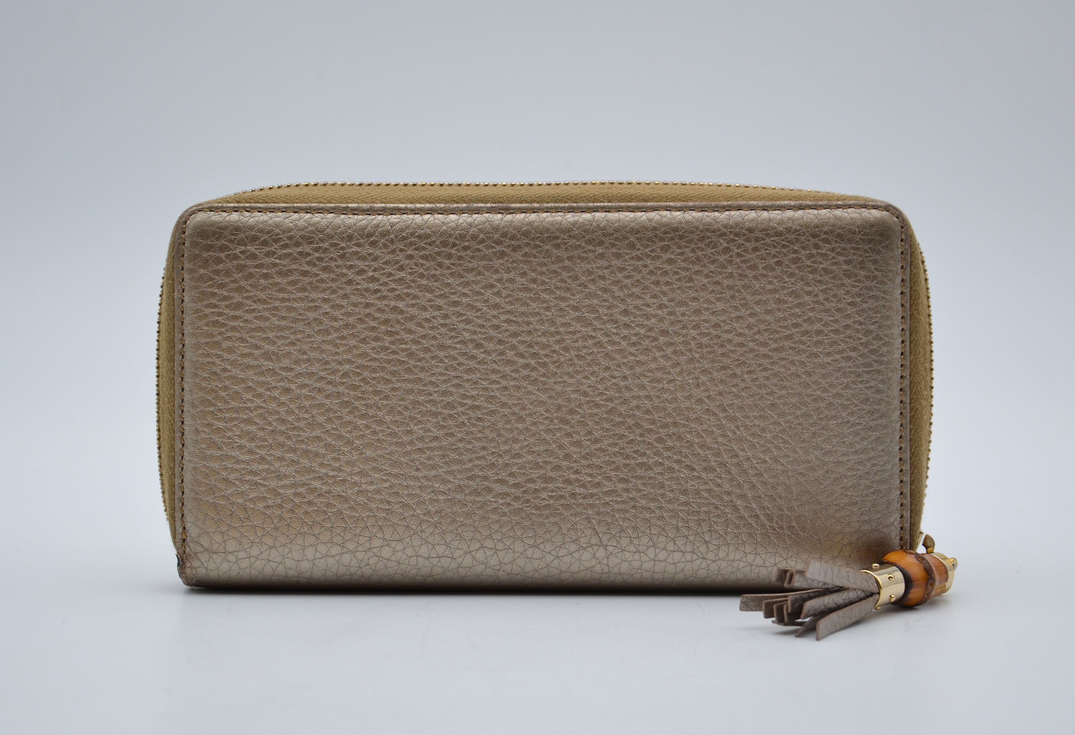 Portefeuille Gucci Cuir Grainé Doré Bamboo Zippy