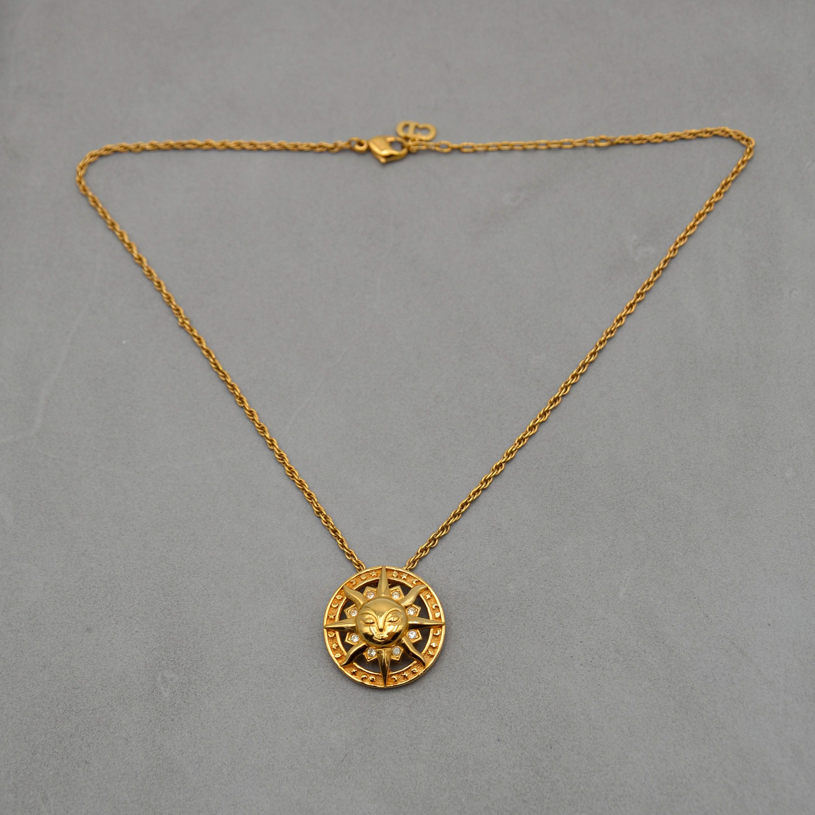 Christian Dior Vintage Feline Sun Pendant Necklace