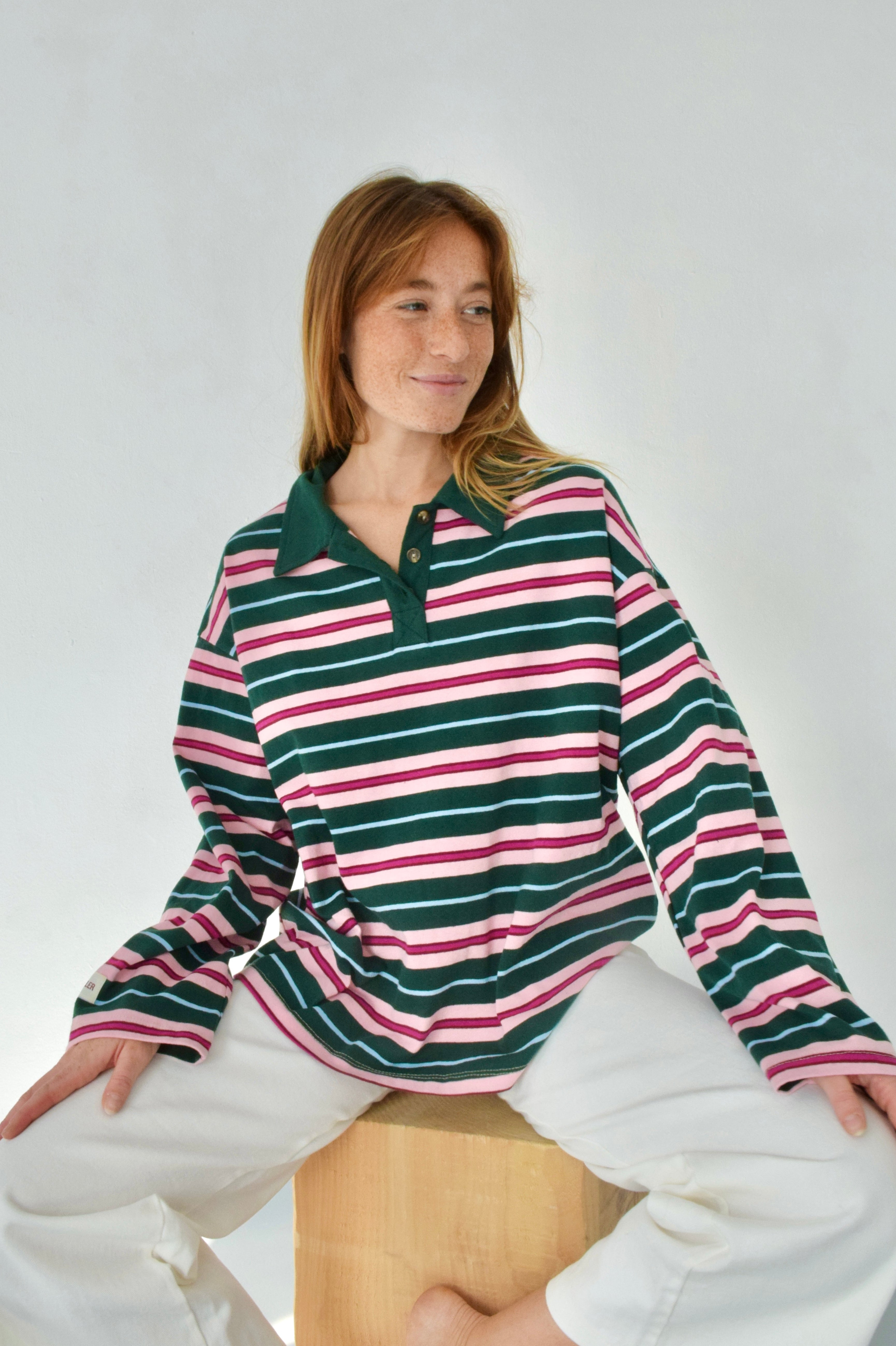 Polo Filipa verde y rosa