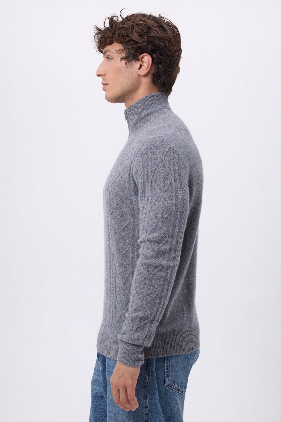 Pull Grand Col Montant Zippé Torsades Dulce - Gris Fonce - Homme