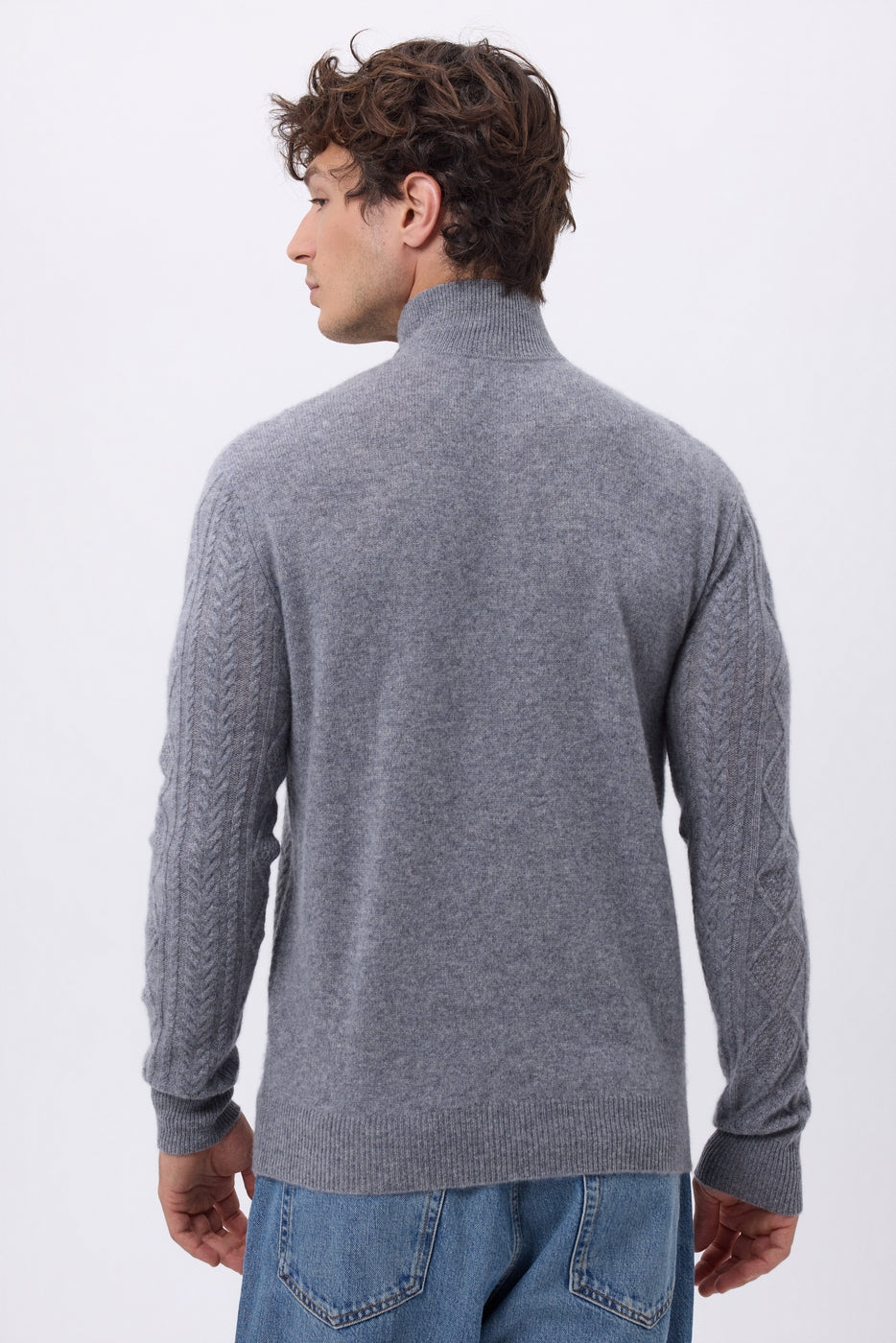 Pull Grand Col Montant Zippé Torsades Dulce - Gris Fonce - Homme