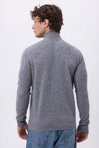 Pull Grand Col Montant Zippé Torsades Dulce - Gris Fonce - Homme
