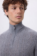 Pull Grand Col Montant Zippé Torsades Dulce - Gris Fonce - Homme