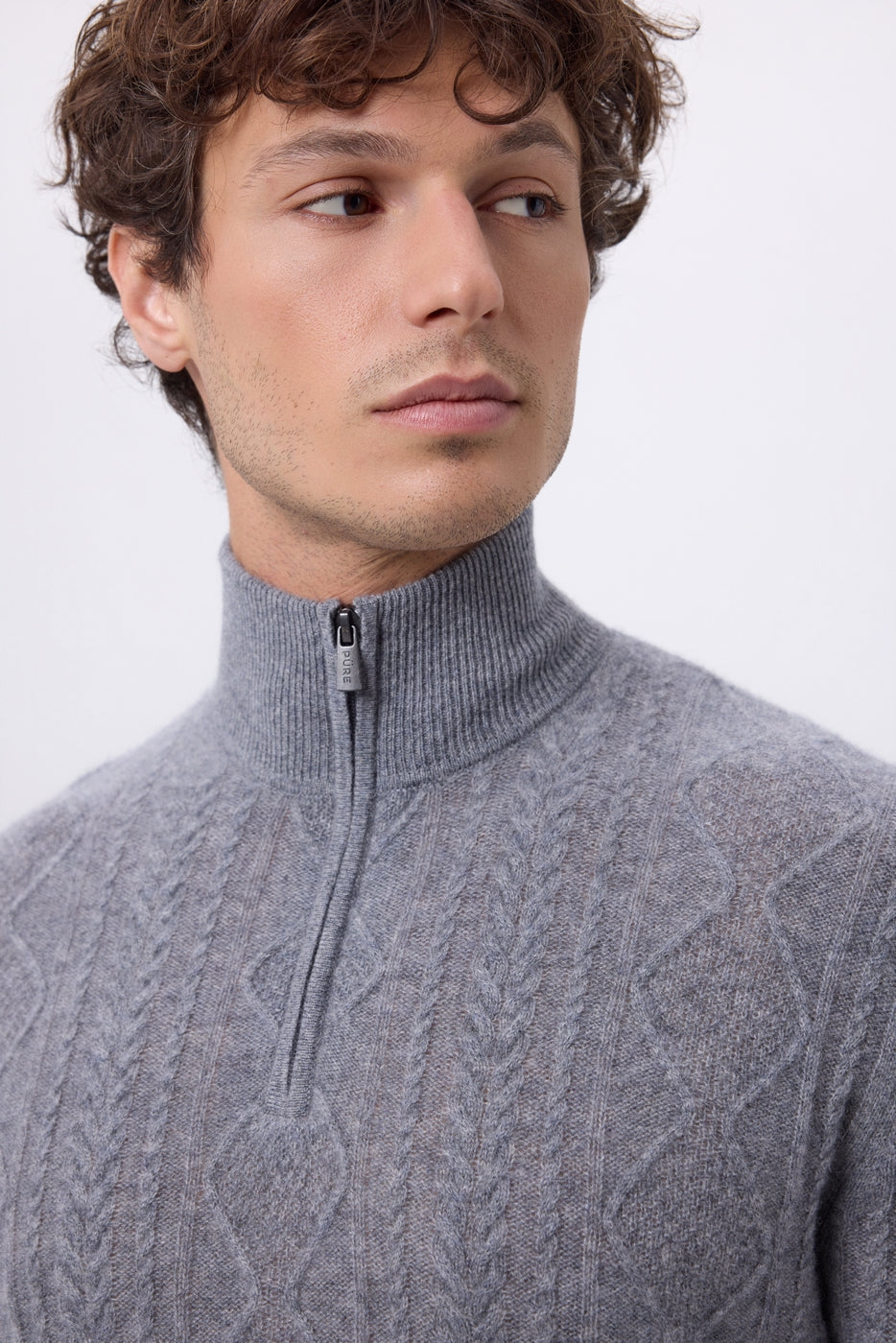 Pull Grand Col Montant Zippé Torsades Dulce - Gris Fonce - Homme
