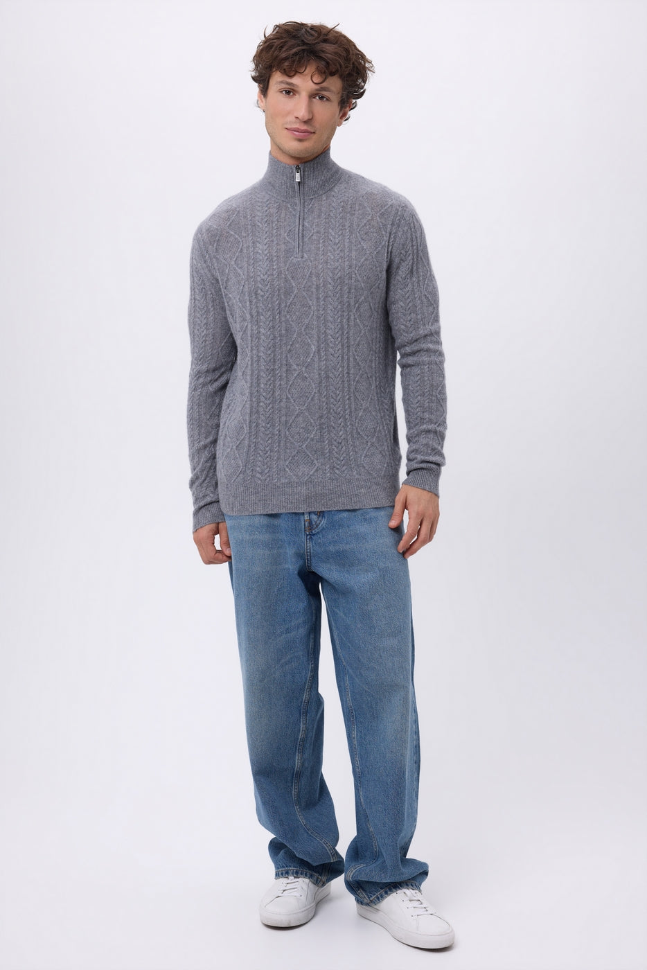 Pull Grand Col Montant Zippé Torsades Dulce - Gris Fonce - Homme