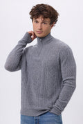 Pull Grand Col Montant Zippé Torsades Dulce - Gris Fonce - Homme